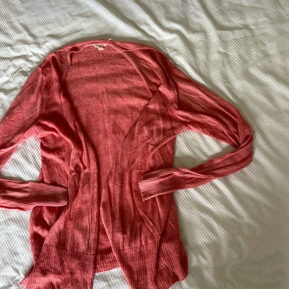 Eileen Fisher Pink Coral 100% Linen Cardigan Sweater Lightweight Knit - Picture 2 of 6